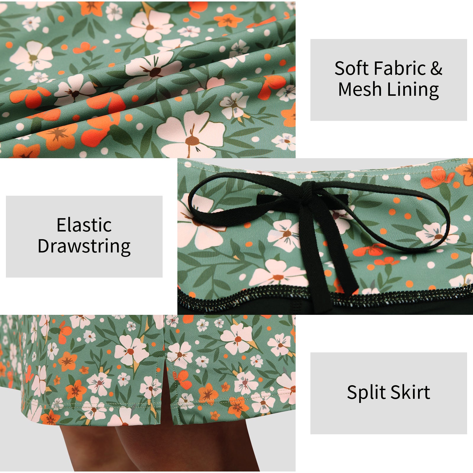 ANIVIVO Women's 20" Knee Length Skorts with Pockets Golf Tennis Skirt
2 Zipper Pockets High Waisted-Green Floral Print