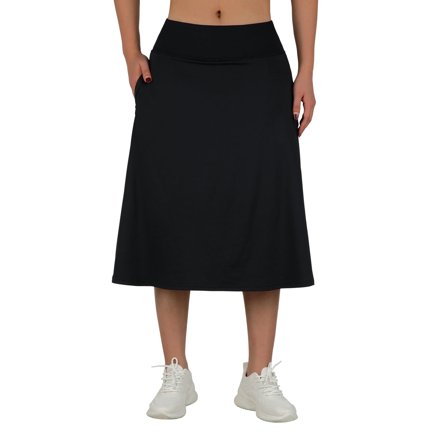 ANIVIVO Women 28" Midi Long Skorts Knee Length Athletic Skirt with Pocket-Black
