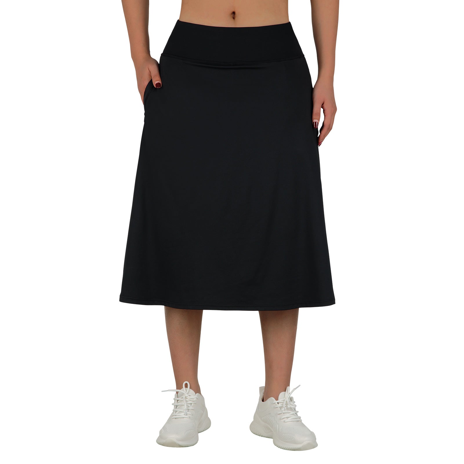 ANIVIVO Women 28" Midi Long Skorts Knee Length Athletic Skirt with Pocket-Black