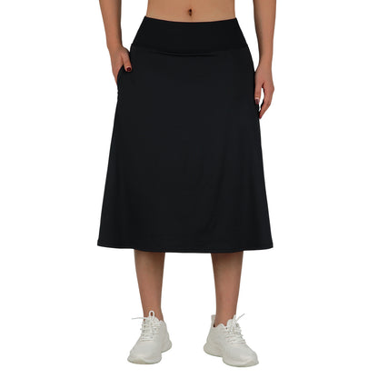 ANIVIVO Women 28" Midi Long Skorts Knee Length Athletic Skirt with Pocket-Black