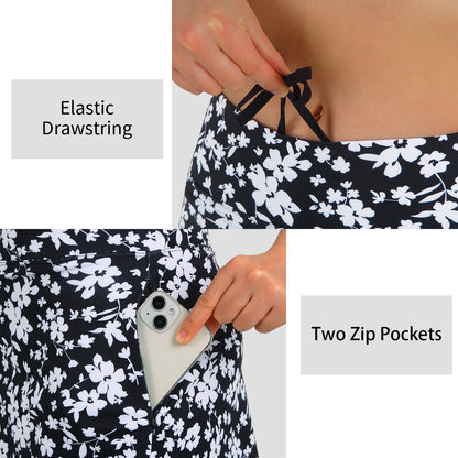 ANIVIVO Women's 20" Knee Length Skorts with Pockets Golf Tennis Skirt 2 Zipper Pockets High Waisted-Blackwhite Floral