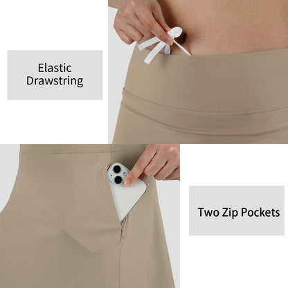 ANIVIVO Women's 20" Knee Length Skorts with Pockets Golf Tennis Skirt 2 Zipper Pockets High Waisted Built-In Shorts-Khaki