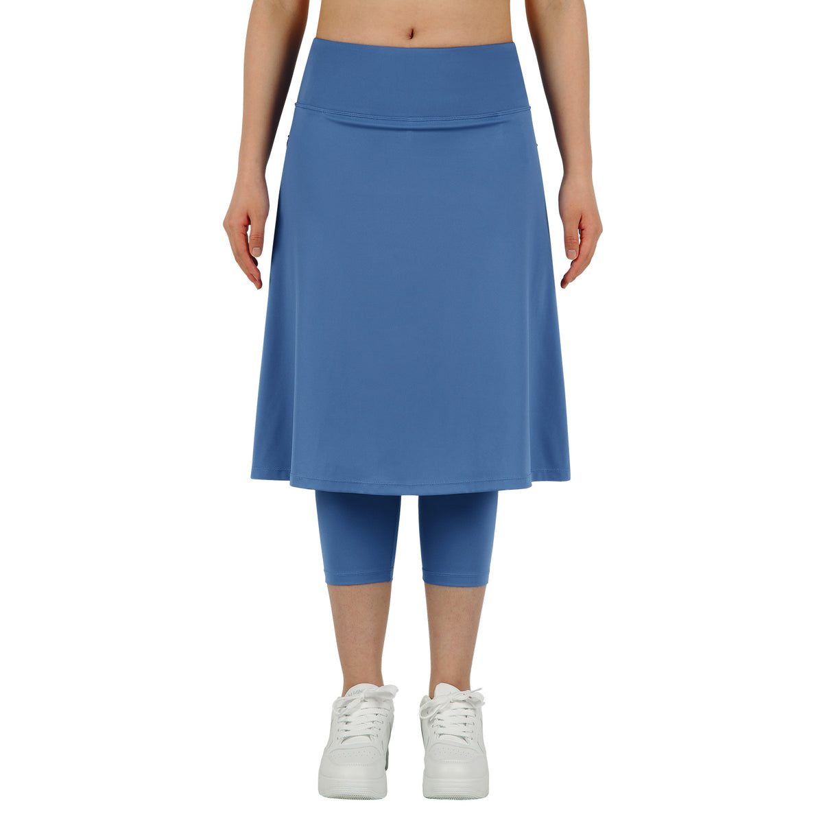 ANIVIVO Women Long Skirt with Leggings Skirted Leggings with Pockets High Waisted Zipper Pockets Modest Athletic skirt-Steel Blue
