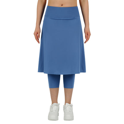 ANIVIVO Women Long Skirt with Leggings Skirted Leggings with Pockets High Waisted Zipper Pockets Modest Athletic skirt-Steel Blue