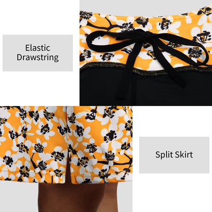 ANIVIVO Women's 20" Knee Length Skorts with Pockets Golf Tennis Skirt 2 Zipper Pockets High Waisted Built-In Shorts-Yellow Floral