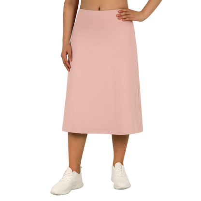 ANIVIVO Women 28" Midi Long Skorts Knee Length Athletic Skirt with Pocket-Light Pink