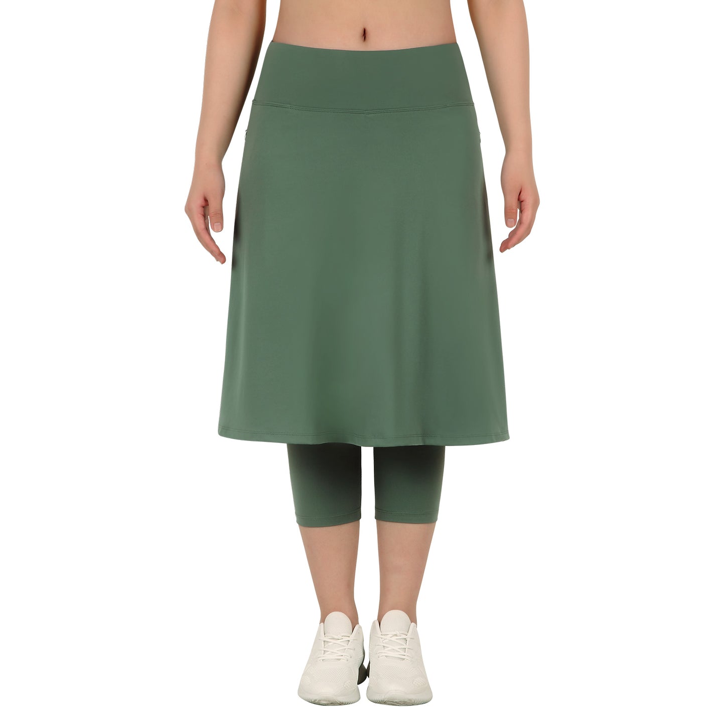 ANIVIVO Women Long Skirt with Leggings Skirted Leggings with Pockets High Waisted Zipper Pockets Modest Athletic skirt-Army Green