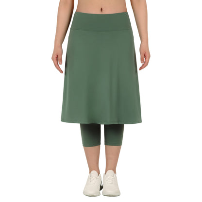 ANIVIVO Women Long Skirt with Leggings Skirted Leggings with Pockets High Waisted Zipper Pockets Modest Athletic skirt-Army Green