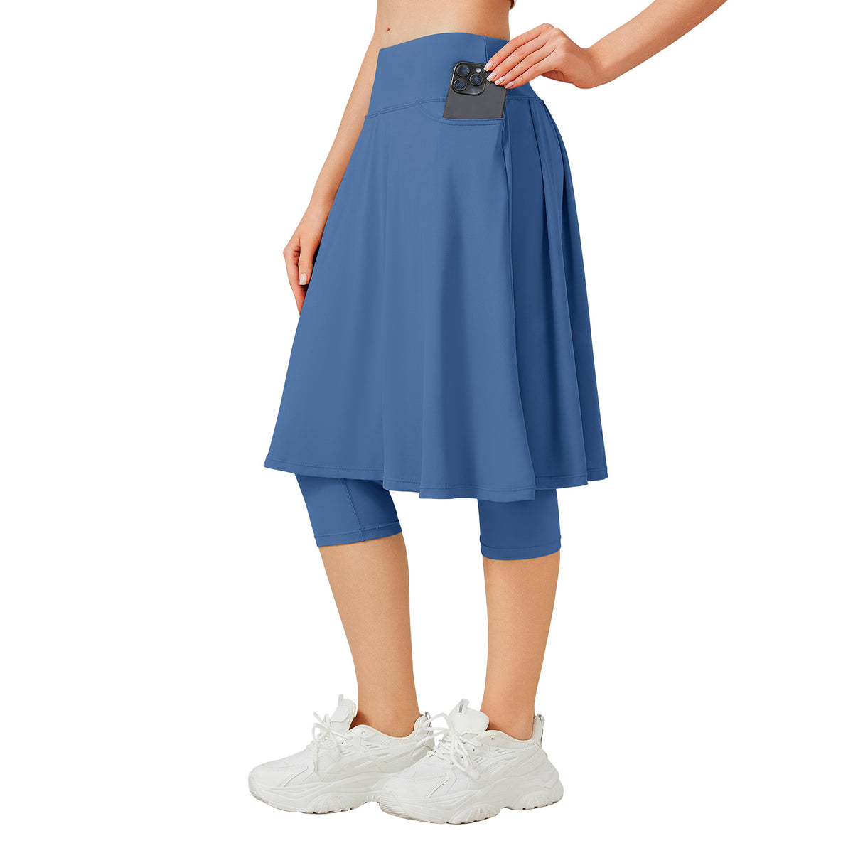 ANIVIVO 24" Long Skirted Leggings for Women Capris Leggings-Steel Blue