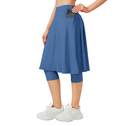 ANIVIVO 24" Long Skirted Leggings for Women Capris Leggings-Steel Blue