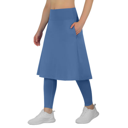 ANIVIVO Skirted Leggings for Women with Pockets Long Skirt with full Leggings 25"Knee Length with 2 Zipper Pockets-Steel Blue