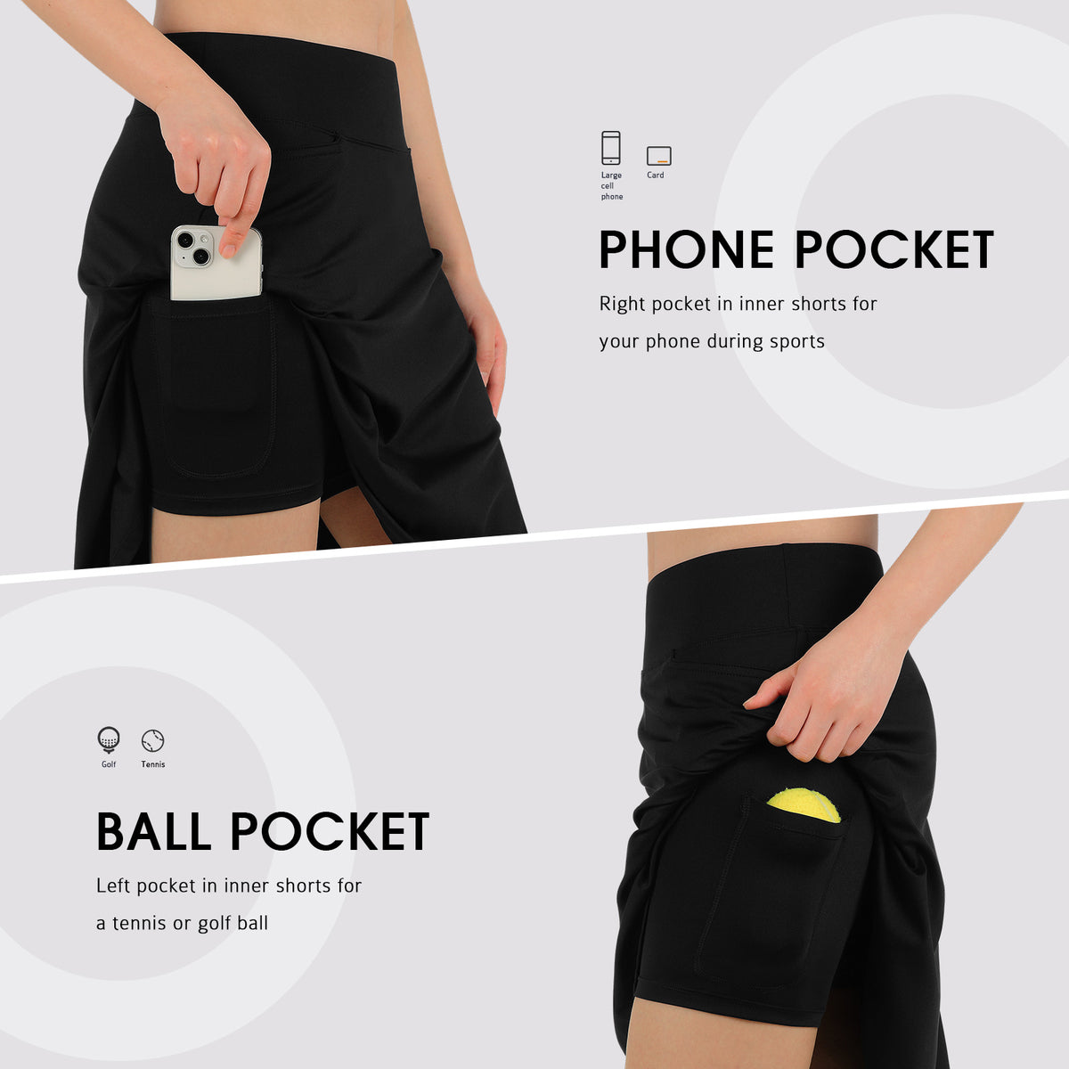 ANIVIVO Skorts for Women 20" Knee Length Tennis Skirts with Pocekts-Black