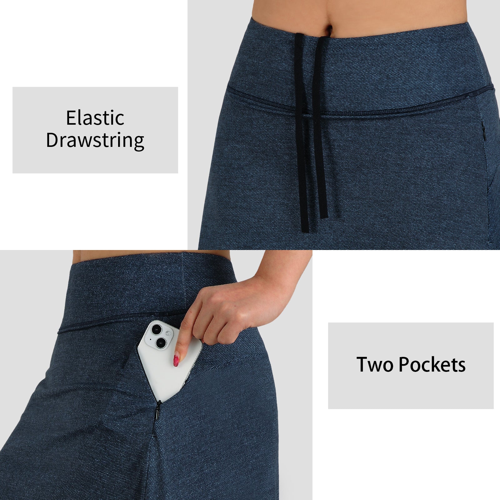 ANIVIVO Women's 20" Knee Length Skorts with Pockets Golf Tennis Skirt
2 Zipper Pockets High Waisted-Dark Denim Blue