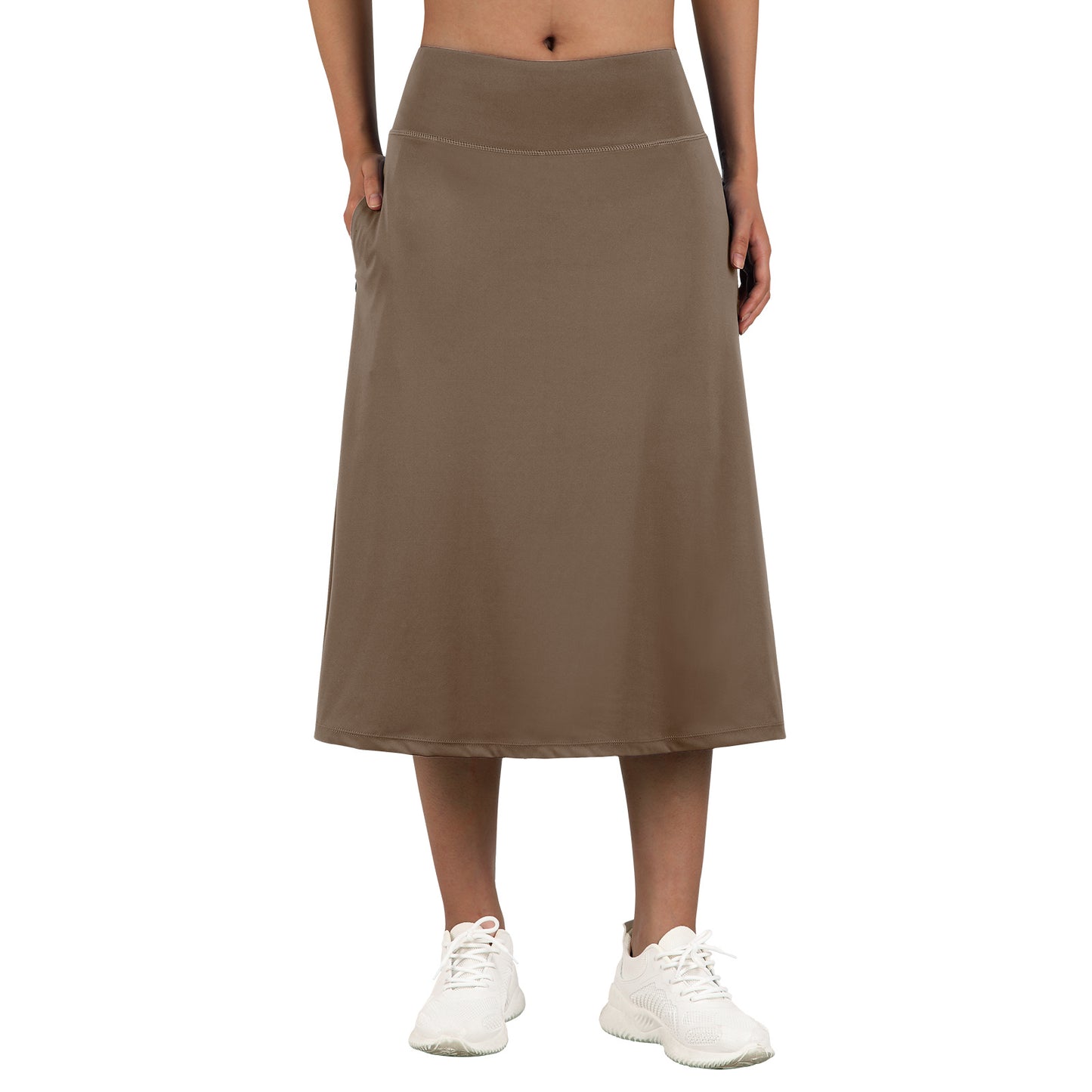 ANIVIVO Women 28" Midi Long Skorts Knee Length Athletic Skirt with Pocket-Brown