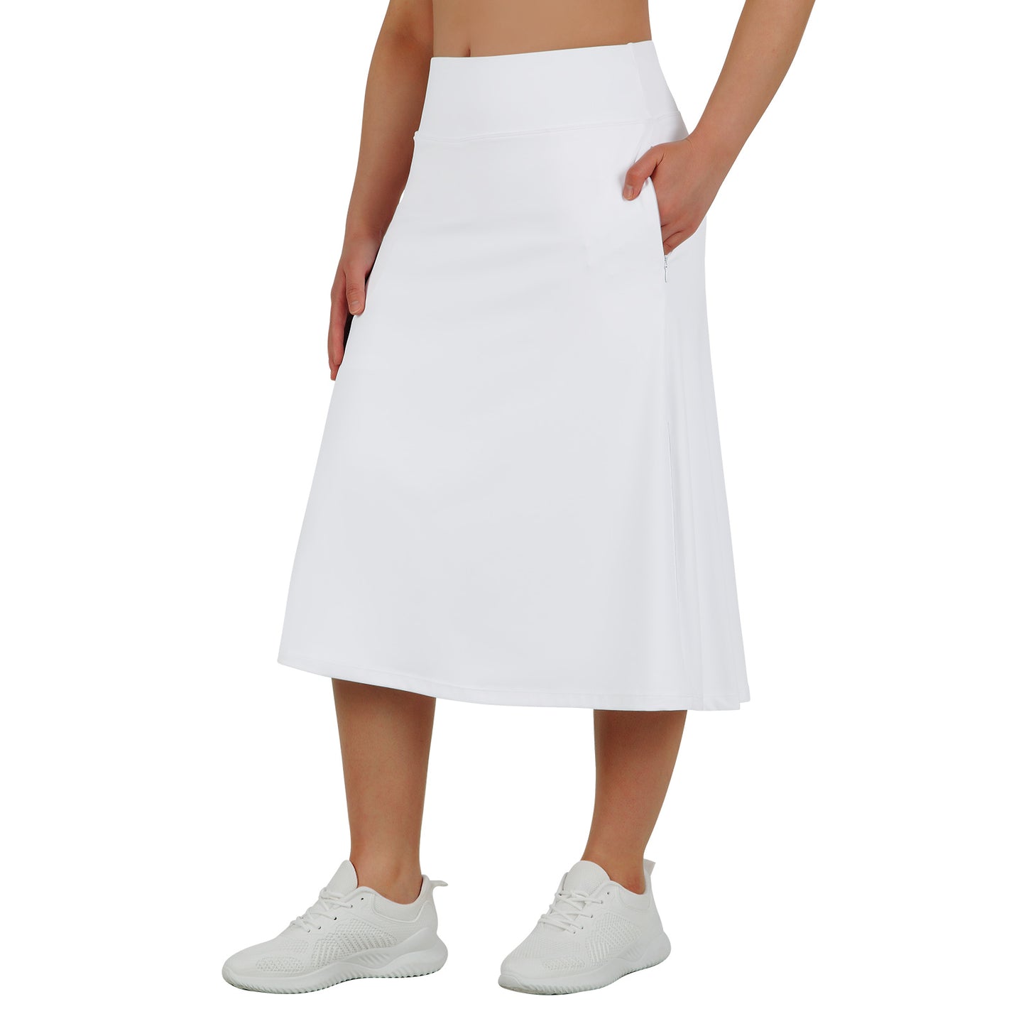 ANIVIVO Women 28" Midi Long Skorts Knee Length Athletic Skirt with Pocket-White