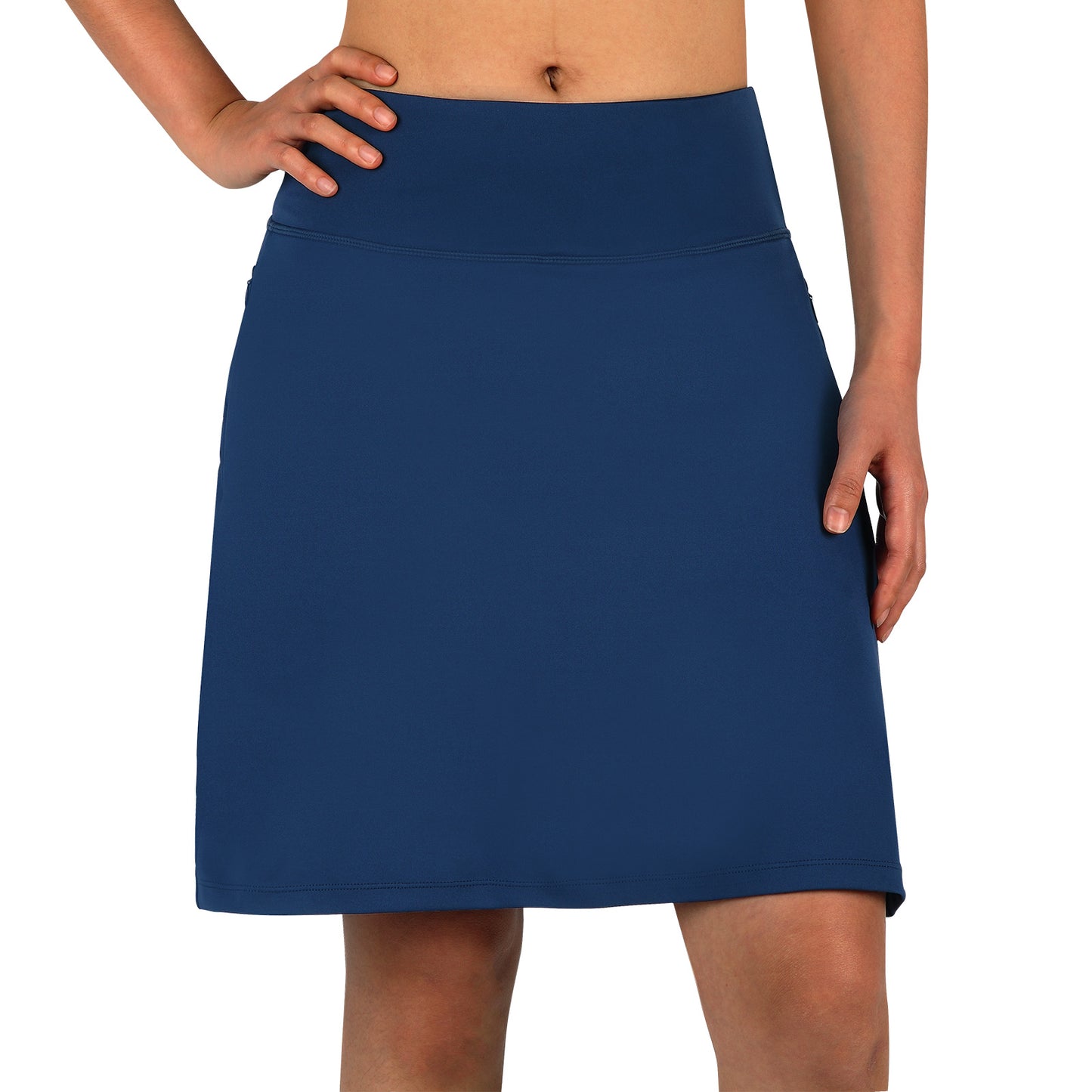 ANIVIVO Women's 20" Knee Length Skorts with Pockets Golf Tennis Skirt 2 Zipper Pockets High Waisted Built-In Shorts-Navy