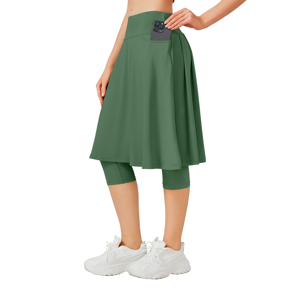 ANIVIVO 24" Long Skirted Leggings for Women Capris Leggings-Army Green