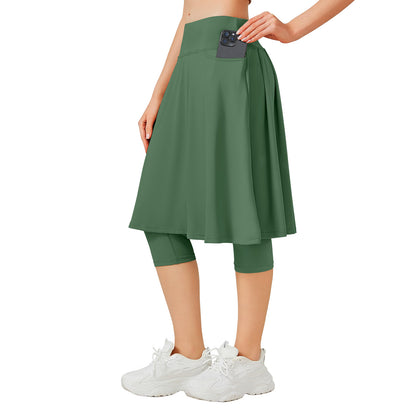 ANIVIVO 24" Long Skirted Leggings for Women Capris Leggings-Army Green