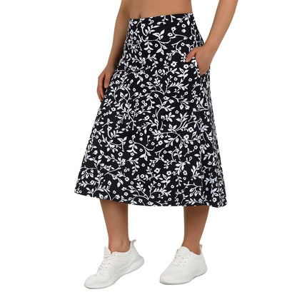 ANIVIVO Women 28" Midi Long Skorts Knee Length Athletic Skirt with Pocket-Blackfloral