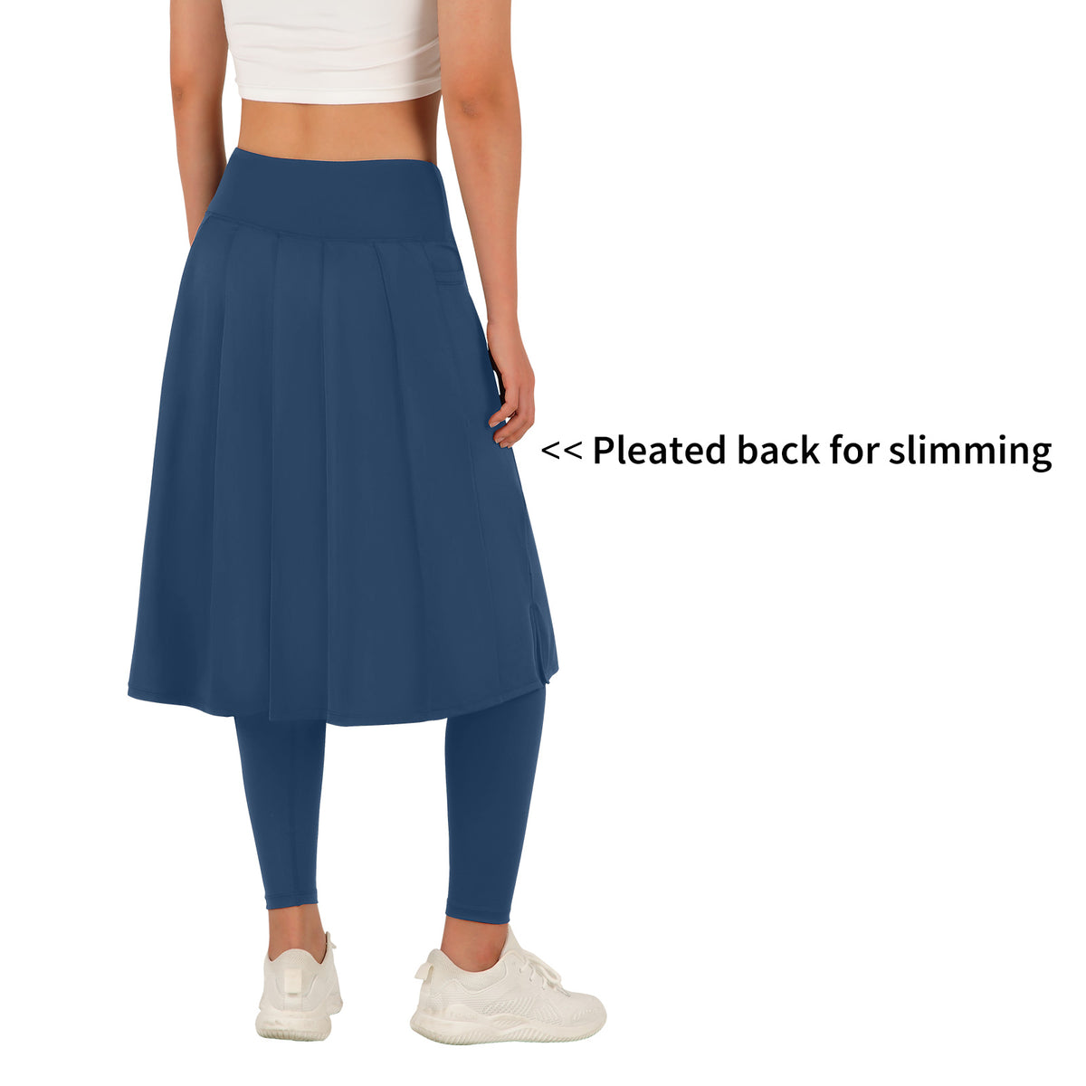 ANIVIVO Skirted Leggings for Women with Pockets Long Skirt with full Leggings 25"Knee Length with 2 Zipper Pockets-Navy Blue