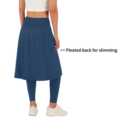 ANIVIVO Skirted Leggings for Women with Pockets Long Skirt with full Leggings 25"Knee Length with 2 Zipper Pockets-Navy Blue