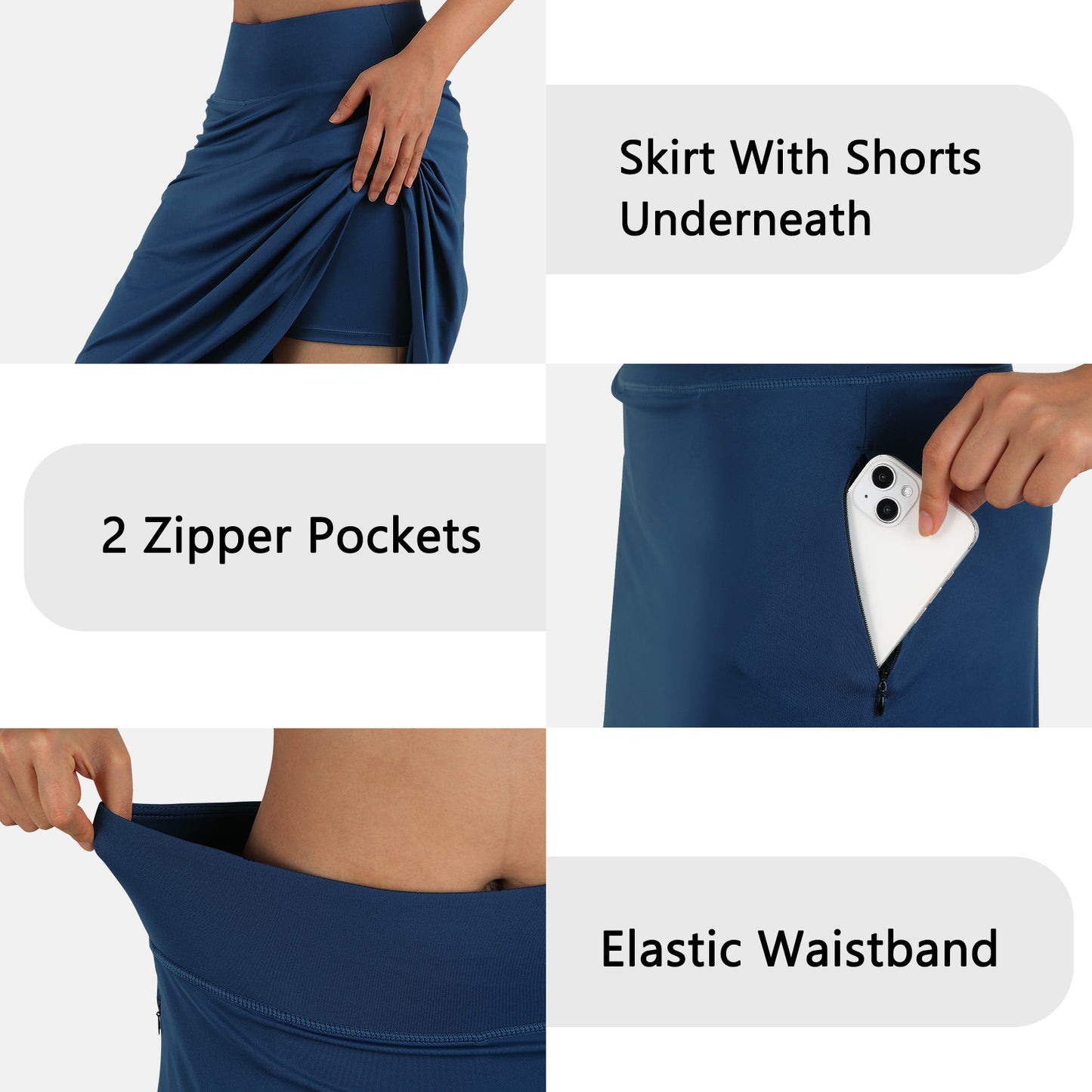 ANIVIVO Women 28" Midi Long Skorts Knee Length Athletic Skirt with Pocket-Navyblue