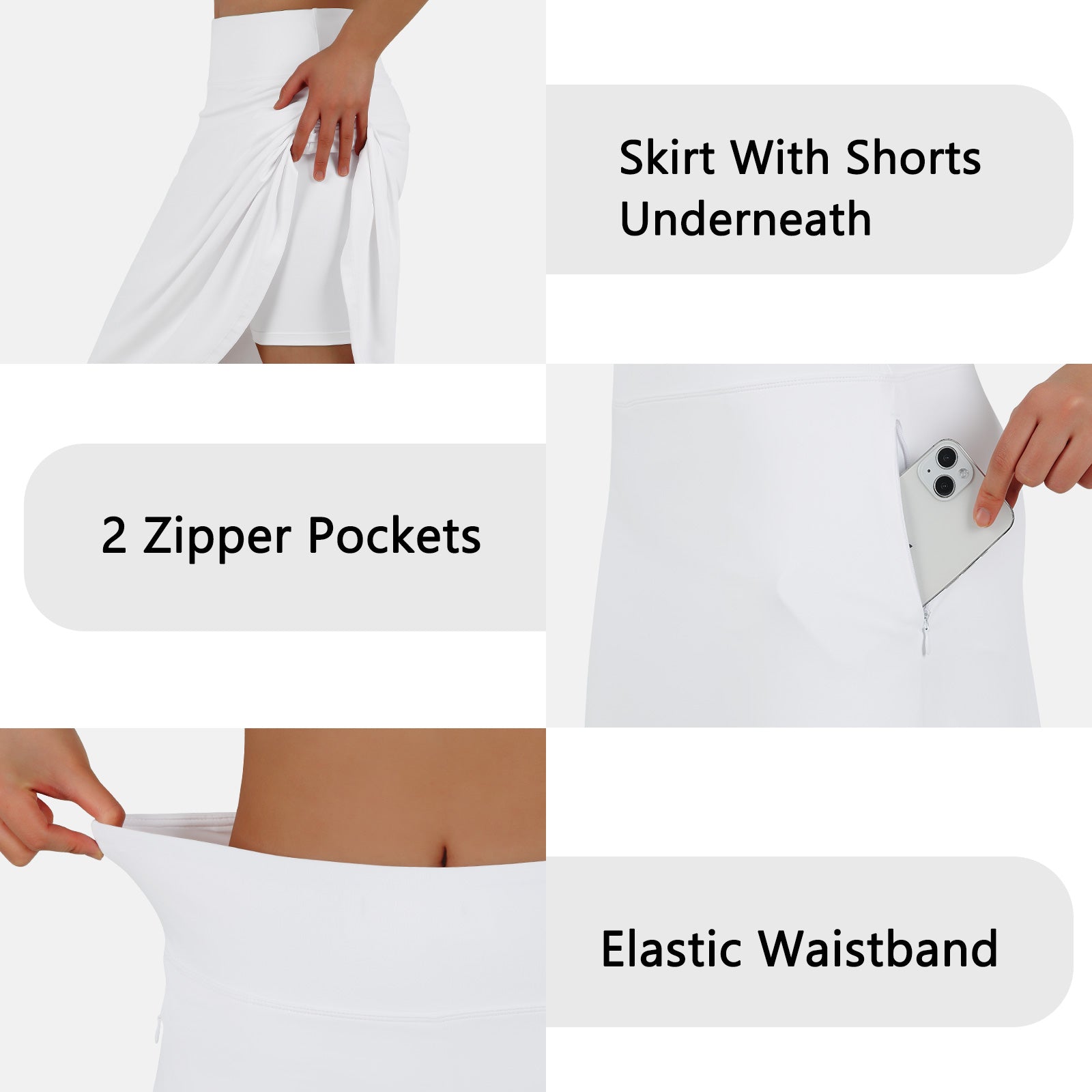 ANIVIVO Women 28" Midi Long Skorts Knee Length Athletic Skirt with Pocket-White