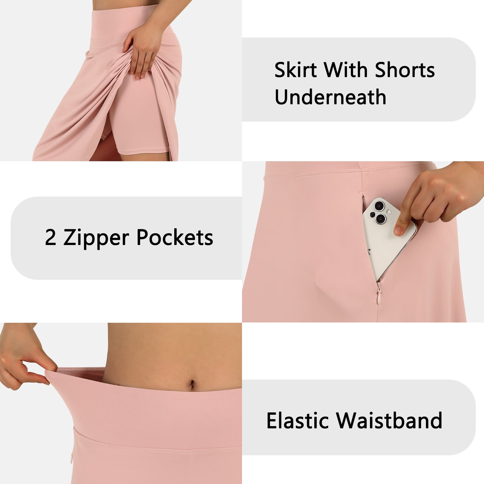 ANIVIVO Women 28" Midi Long Skorts Knee Length Athletic Skirt with Pocket-Light Pink
