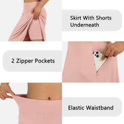 ANIVIVO Women 28" Midi Long Skorts Knee Length Athletic Skirt with Pocket-Light Pink