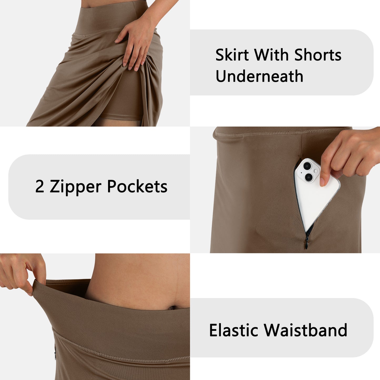ANIVIVO Women 28" Midi Long Skorts Knee Length Athletic Skirt with Pocket-Brown
