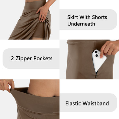 ANIVIVO Women 28" Midi Long Skorts Knee Length Athletic Skirt with Pocket-Brown