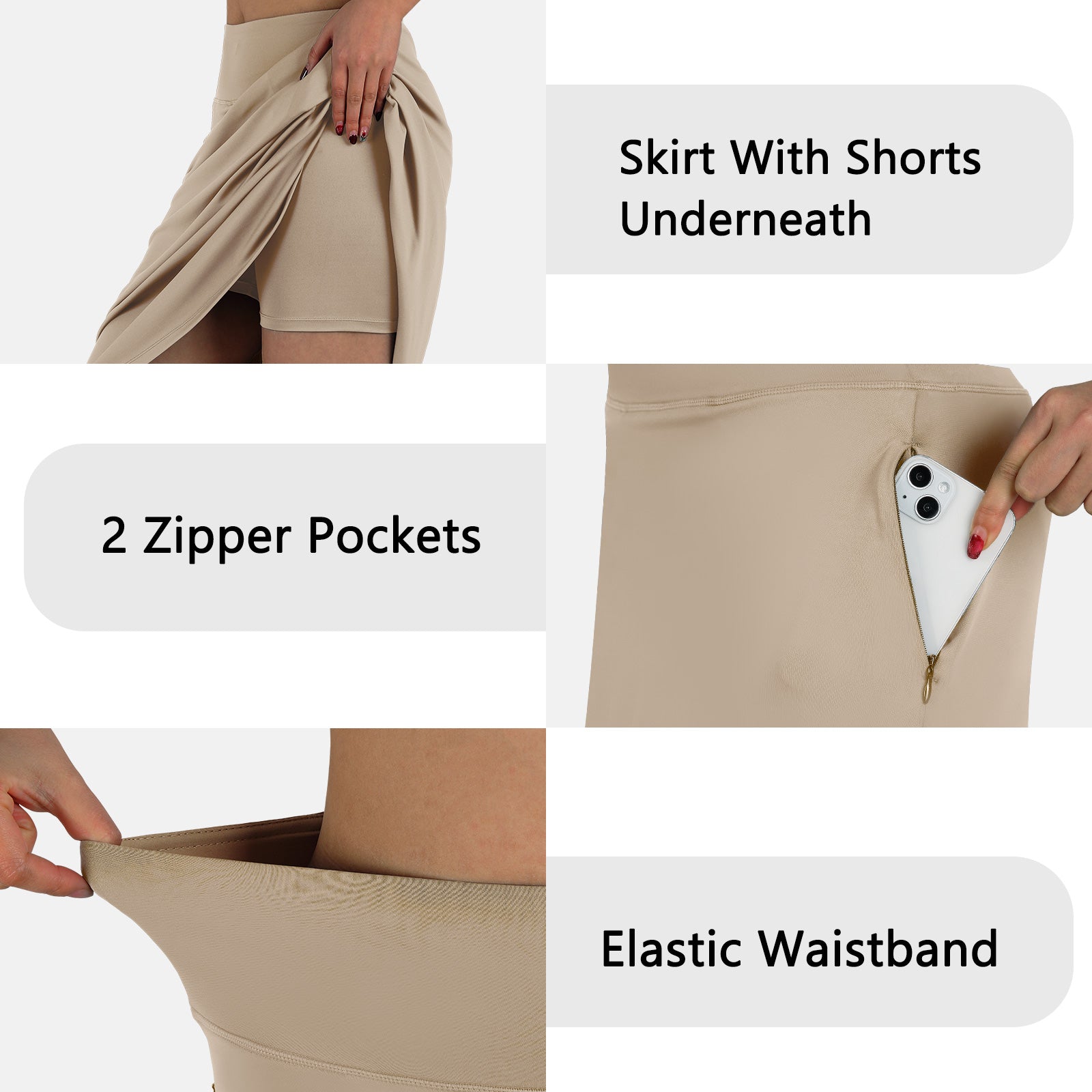 ANIVIVO Women 28" Midi Long Skorts Knee Length Athletic Skirt with Pocket-Khaki