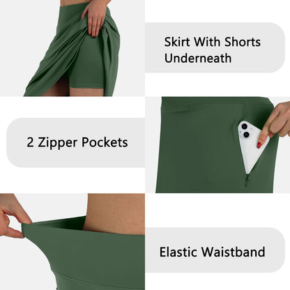 ANIVIVO Women 28" Midi Long Skorts Knee Length Athletic Skirt with Pocket-Armygreen