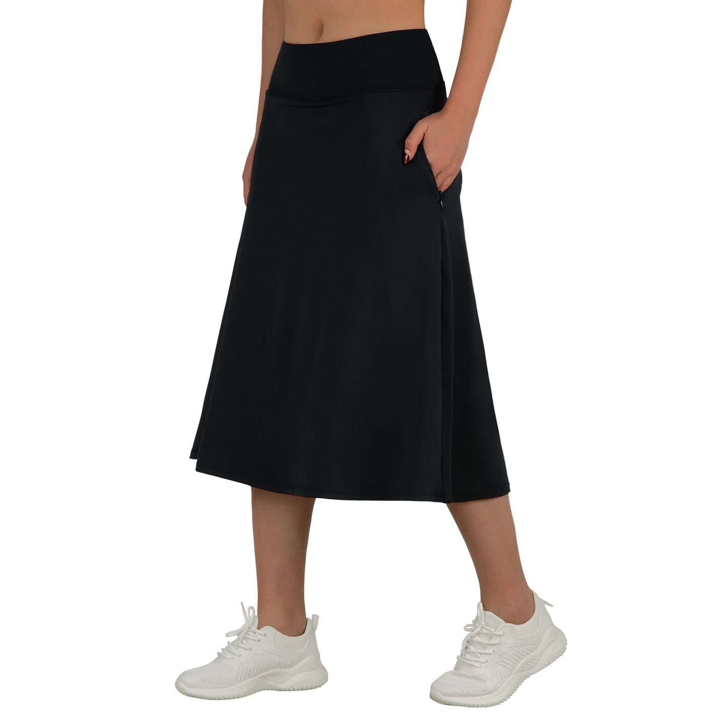 ANIVIVO Women 28" Midi Long Skorts Knee Length Athletic Skirt with Pocket-Black
