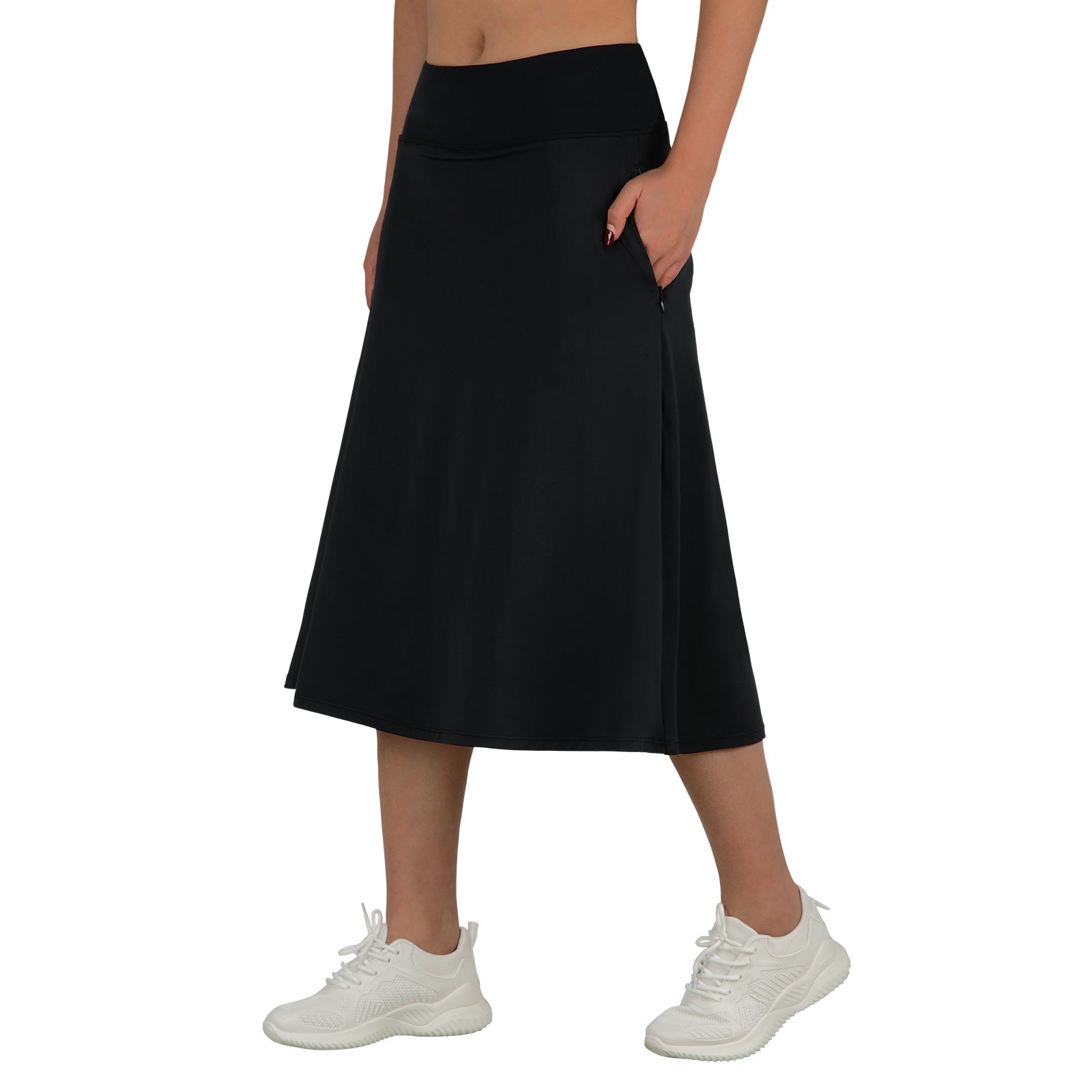 ANIVIVO Women 28" Midi Long Skorts Knee Length Athletic Skirt with Pocket-Black