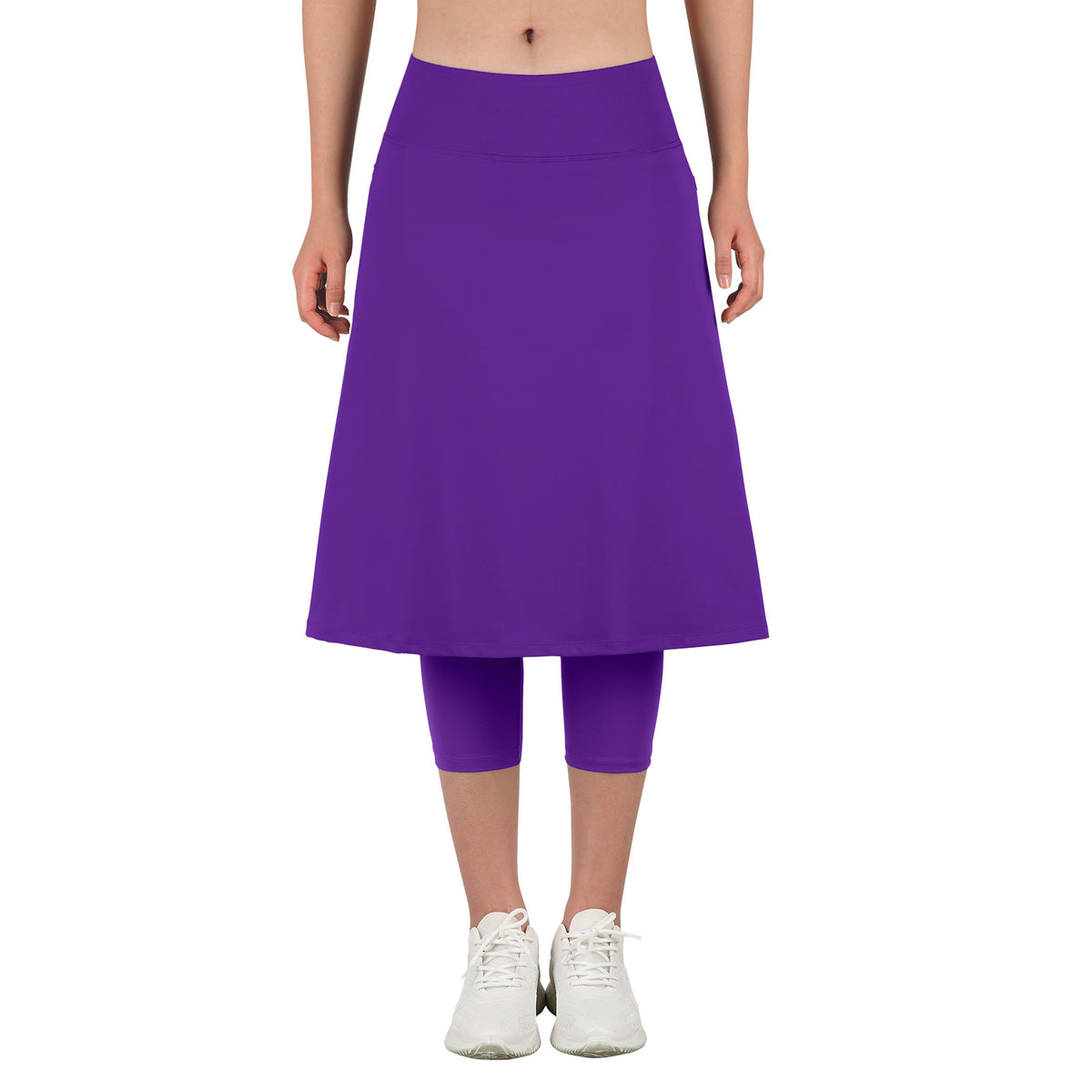 ANIVIVO Women Long Skirt with Leggings Skirted Leggings with Pockets High Waisted Zipper Pockets Modest Athletic skirt-Deep Purple