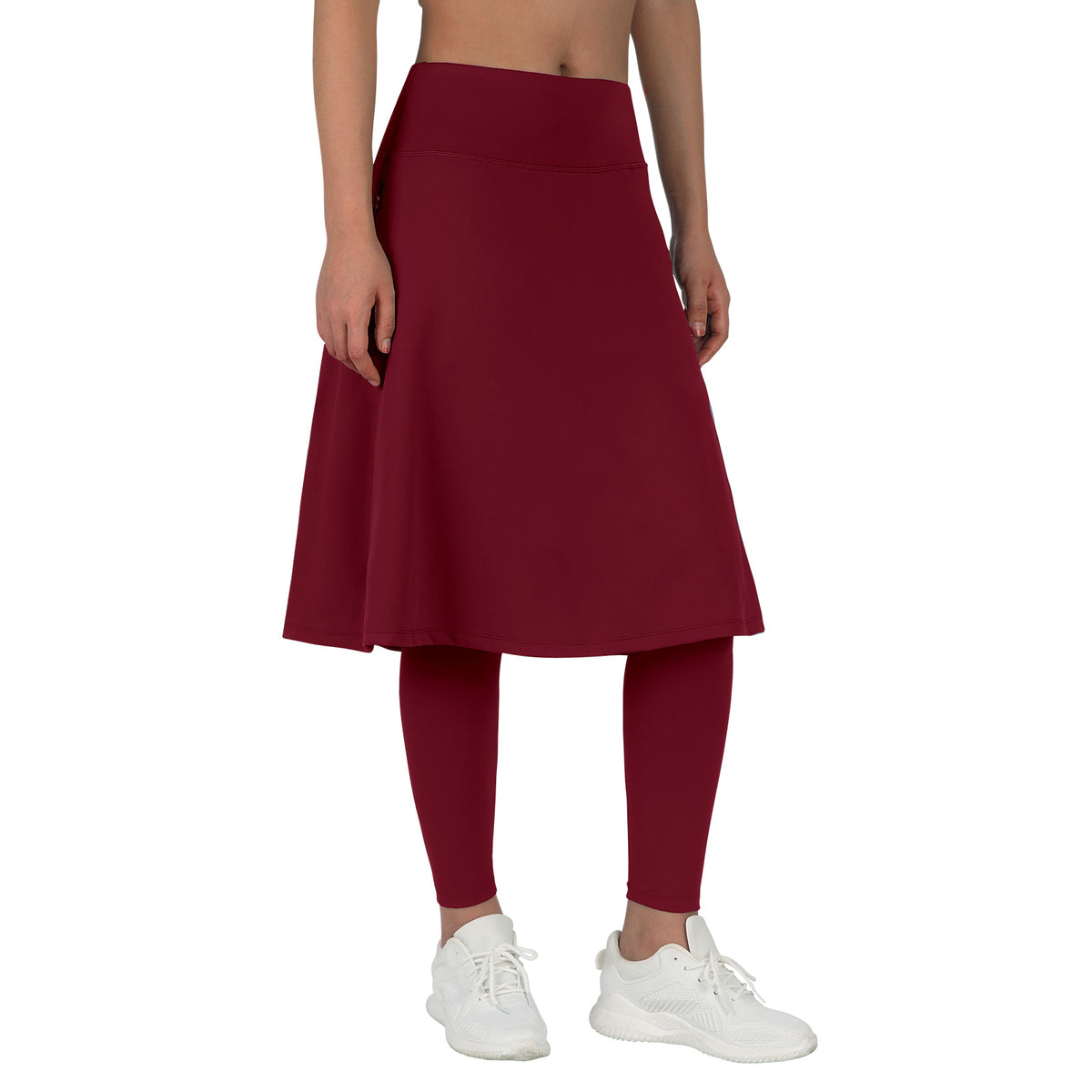 ANIVIVO Skirted Leggings for Women with Pockets Long Skirt with full Leggings 25"Knee Length with 2 Zipper Pockets-Wine Red