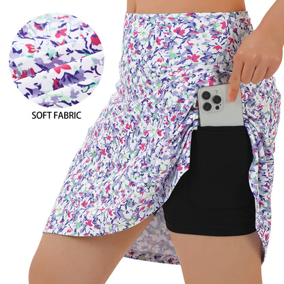 ANIVIVO Women's 20" Knee Length Skorts with Pockets Golf Tennis Skirt 2 Zipper Pockets High Waisted Built-In Shorts-Abstract Floral