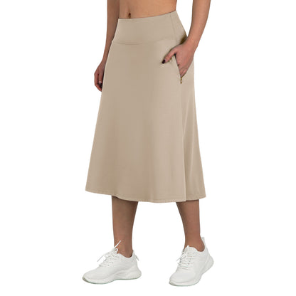 ANIVIVO Women 28" Midi Long Skorts Knee Length Athletic Skirt with Pocket-Khaki