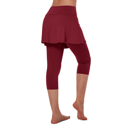 ANIVIVO Women Skirted Leggings Tennis Yoga Legging with Skirt Athletic-Winered