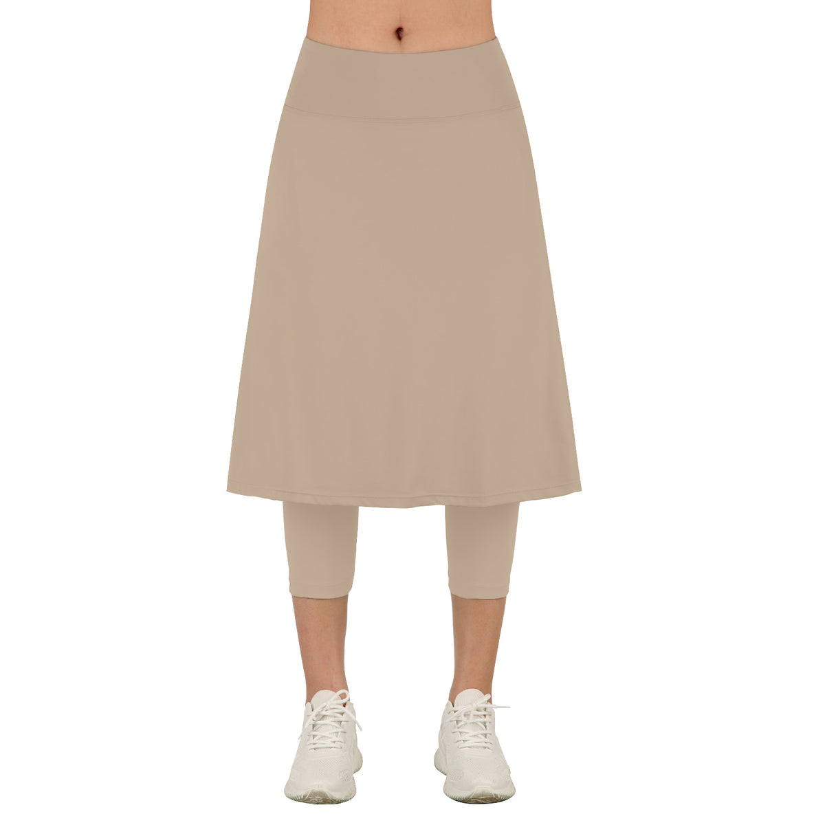 ANIVIVO Women Long Skirt with Leggings Skirted Leggings with Pockets High Waisted Zipper Pockets Modest Athletic skirt-Khaki