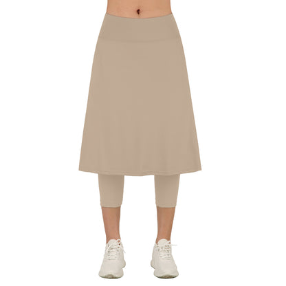 ANIVIVO Women Long Skirt with Leggings Skirted Leggings with Pockets High Waisted Zipper Pockets Modest Athletic skirt-Khaki