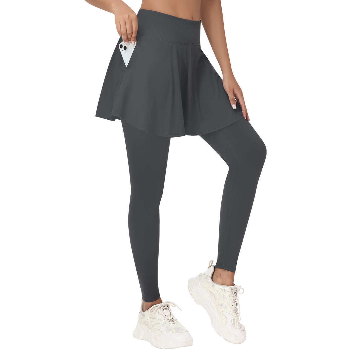 ANIVIVO Women Skirted Leggings Athletic Yoga Tennis Skirt with Legging Pleated, Pocket, Athletic, Exercise, Pickleball Clothes-Grey