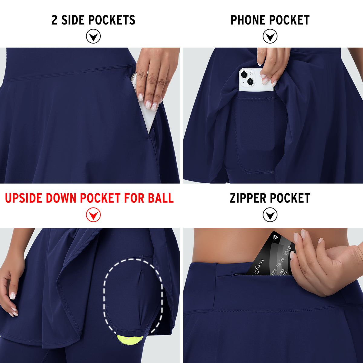 ANIVIVO Women Skirted Leggings Athletic Yoga Tennis Skirt with Legging Pleated, Pocket, Athletic, Exercise, Pickleball Clothes-Navyblue