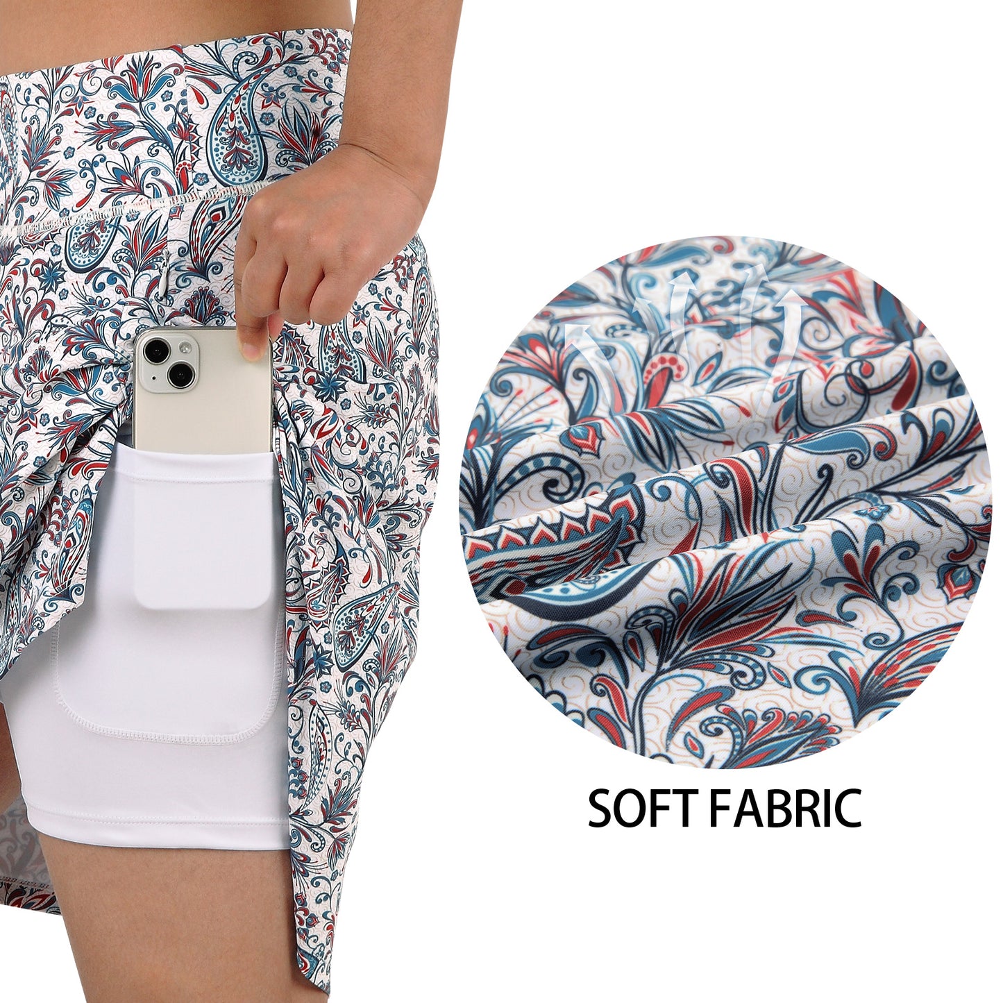 ANIVIVO Women's 20" Knee Length Skorts with Pockets Golf Tennis Skirt
2 Zipper Pockets High Waisted-Colorful Flower