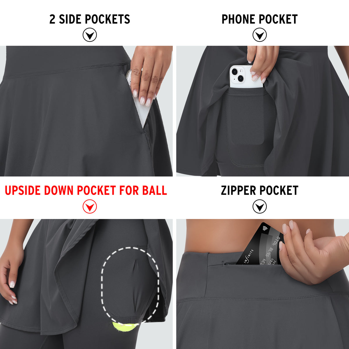 ANIVIVO Women Skirted Leggings Athletic Yoga Tennis Skirt with Legging Pleated, Pocket, Athletic, Exercise, Pickleball Clothes-Grey