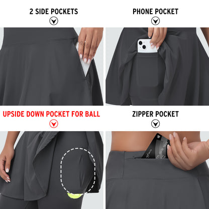 ANIVIVO Women Skirted Leggings Athletic Yoga Tennis Skirt with Legging Pleated, Pocket, Athletic, Exercise, Pickleball Clothes-Grey