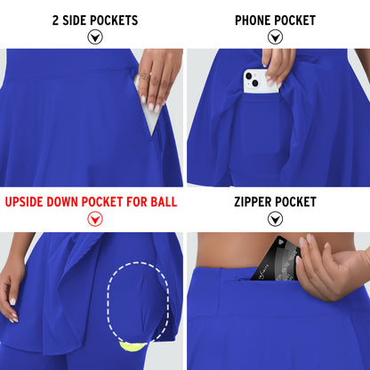 ANIVIVO Women Skirted Leggings Athletic Yoga Tennis Skirt with Legging Pleated, Pocket, Athletic, Exercise, Pickleball Clothes-Royalblue