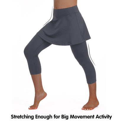 ANIVIVO Women Skirted Leggings Tennis Yoga Legging with Skirt Athletic-Grey
