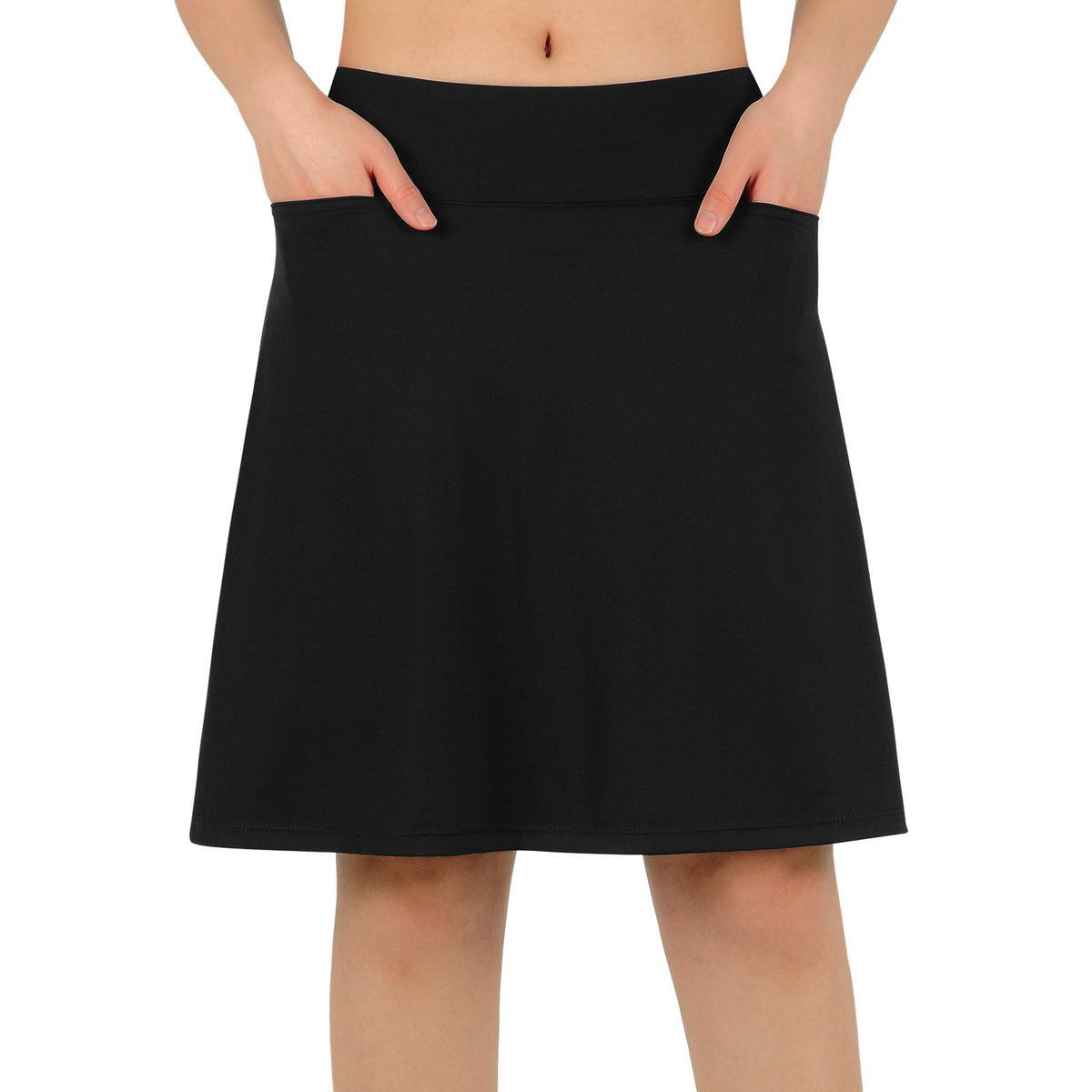 ANIVIVO Skorts for Women 20" Knee Length Tennis Skirts with Pocekts-Black